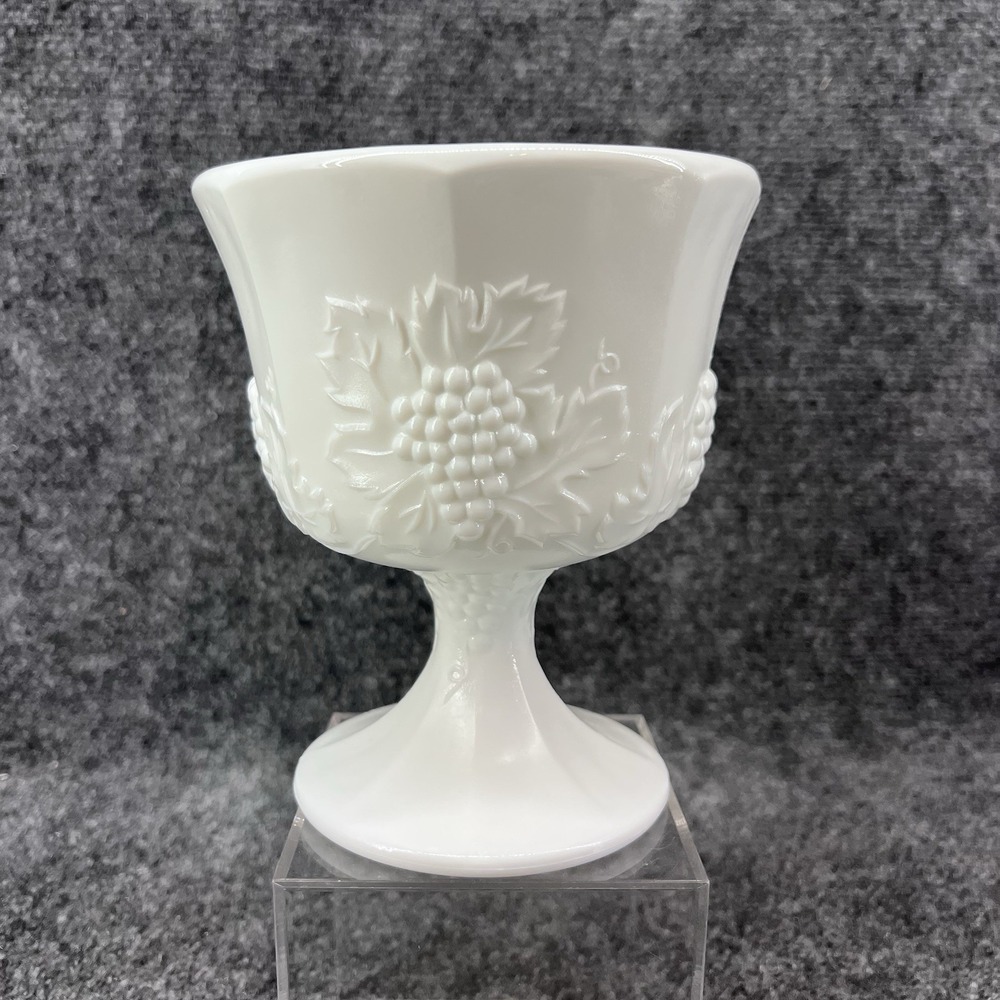 Colony Harvest Milk Glass 6.5" Planter Pedestal Compote Goblet Vase Bowl Grapes